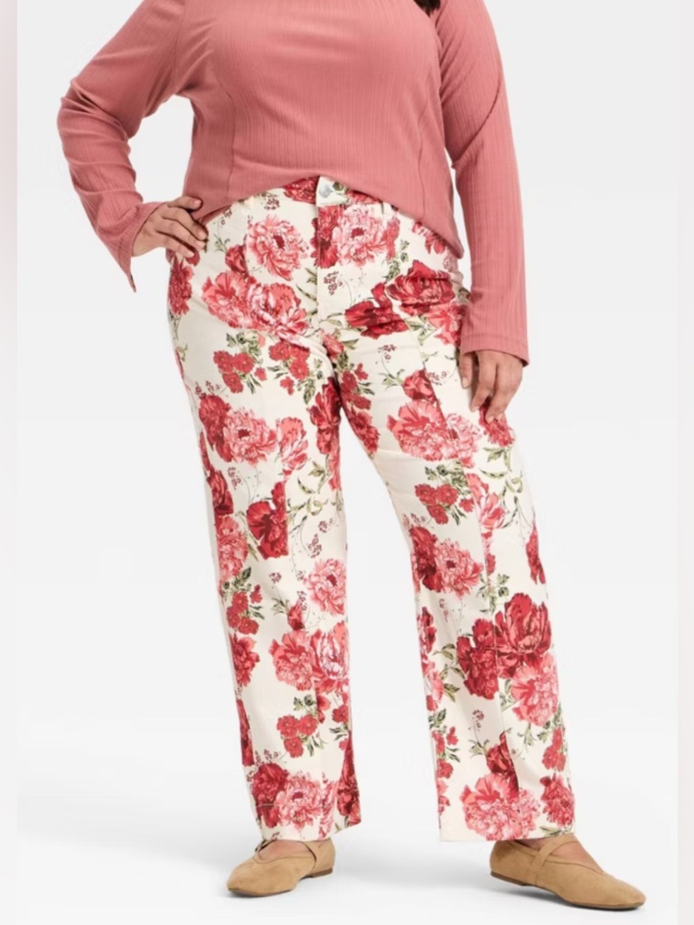 Women's High-Rise Straight Leg Jeans - Ava & Viv™ Rose Print